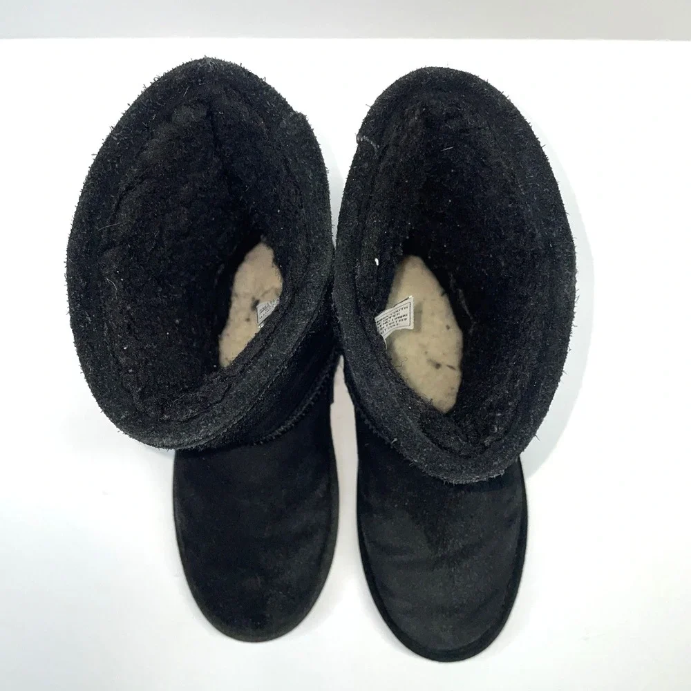 BEARPAW Boots Emma Youth Shearling Winter Snow Boot Black Suede Size 2